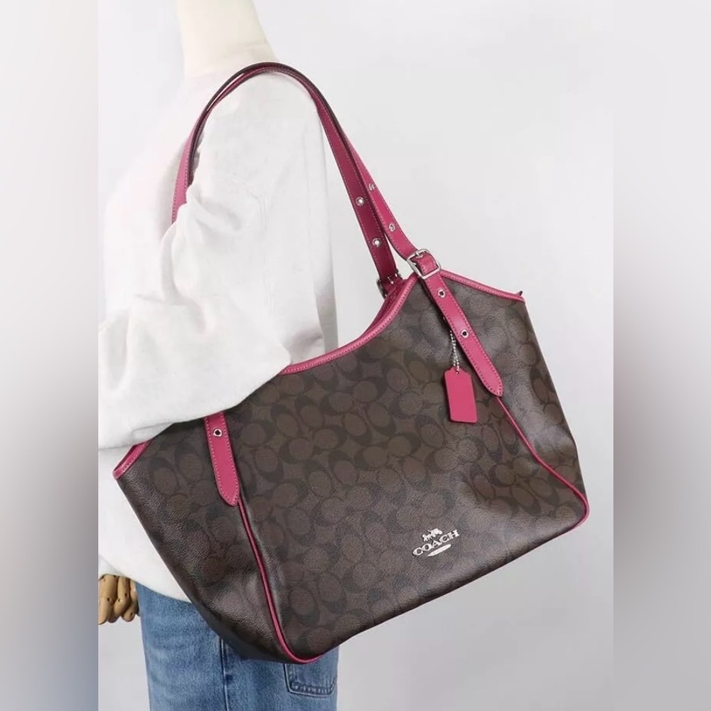 NEW Coach Meadow Signature Brown Violet Coated Canvas Shoulder Tote Purse NWT